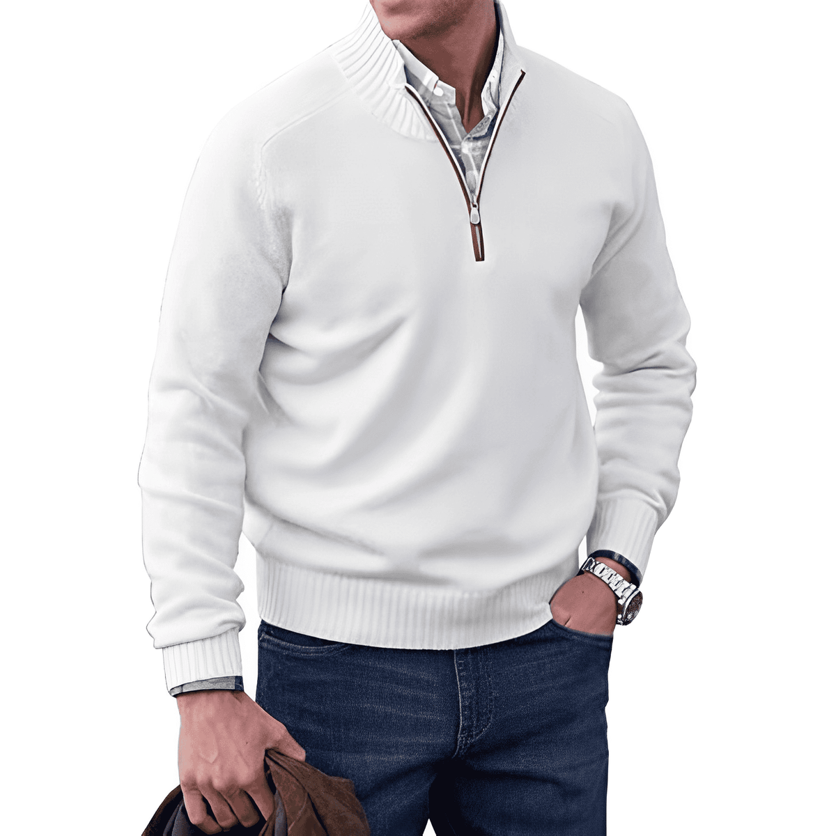 Pull zippé en cachemire élégant – Pull luxueux et chaud avec fermeture éclair