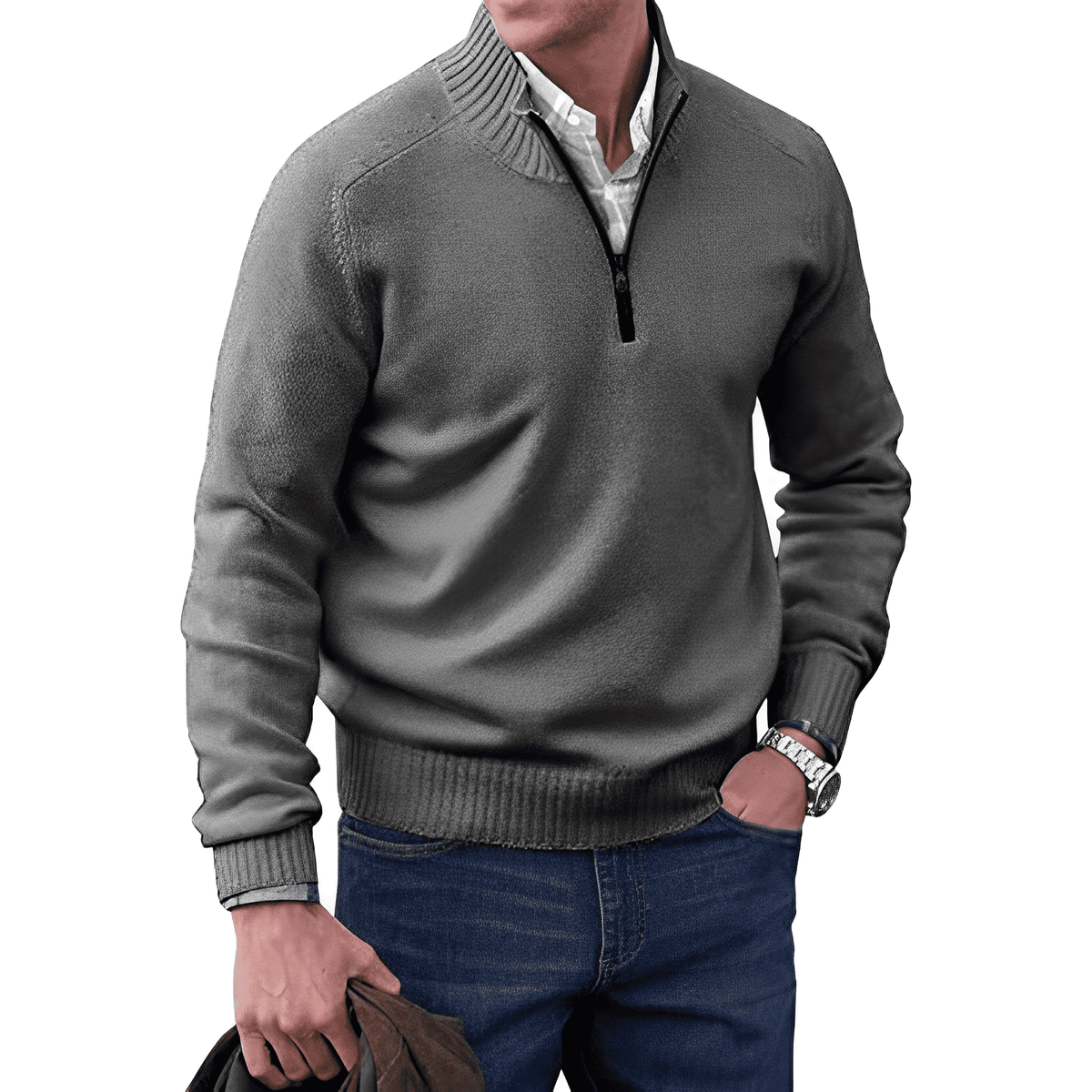 Pull zippé en cachemire élégant – Pull luxueux et chaud avec fermeture éclair