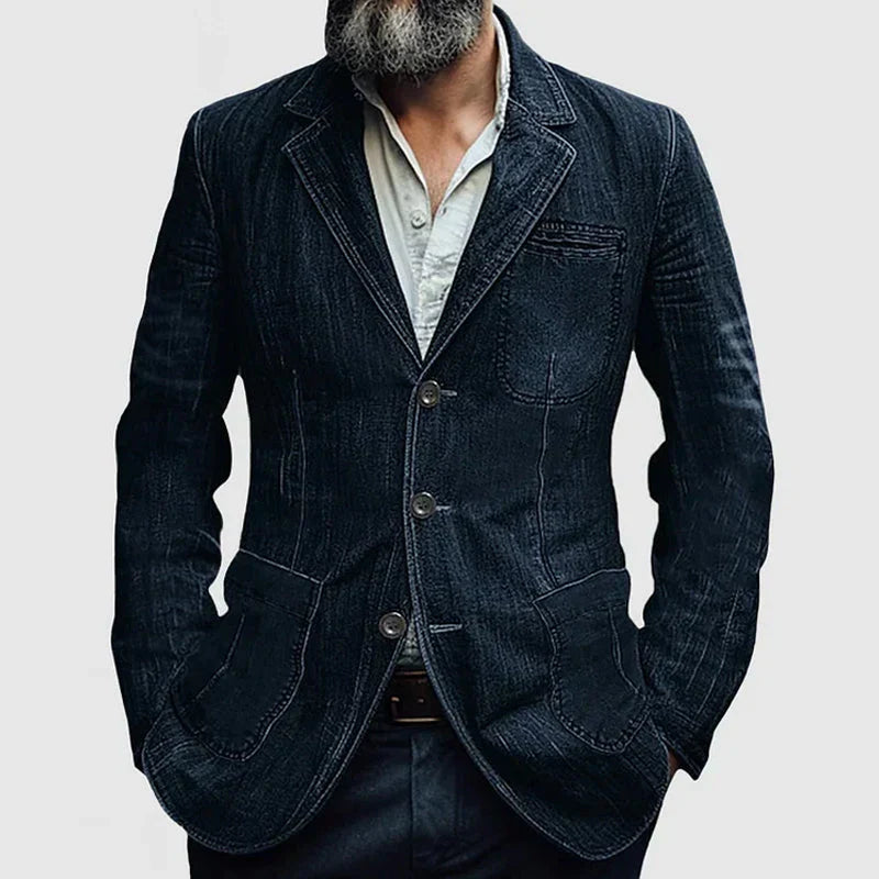 Men's Blazer – Denim – Tailored Fit – Single-Breasted – Notch Lapel – Casual