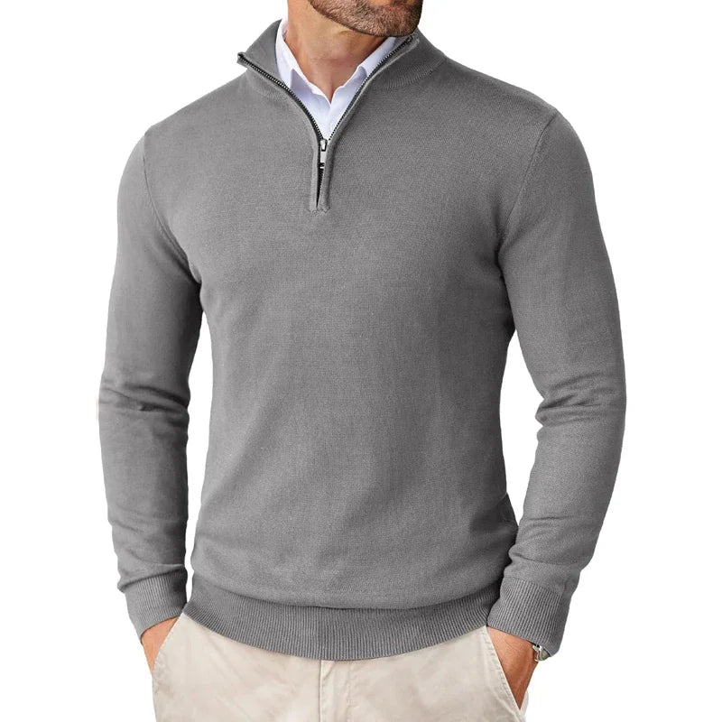 Mokum Alef Pullover aus Baumwollmischung – Herren-Pullover mit normaler Passform, Viertelreißverschluss und gerippten Bündchen
