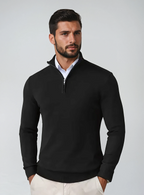 Mokum Alef Pullover aus Baumwollmischung – Herren-Pullover mit normaler Passform, Viertelreißverschluss und gerippten Bündchen