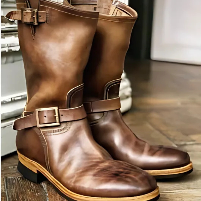 Mokum mittelhohe Stiefel | Herren-Lederstiefel – Schnallenverschluss und Goodyear-Sohlen-Finish