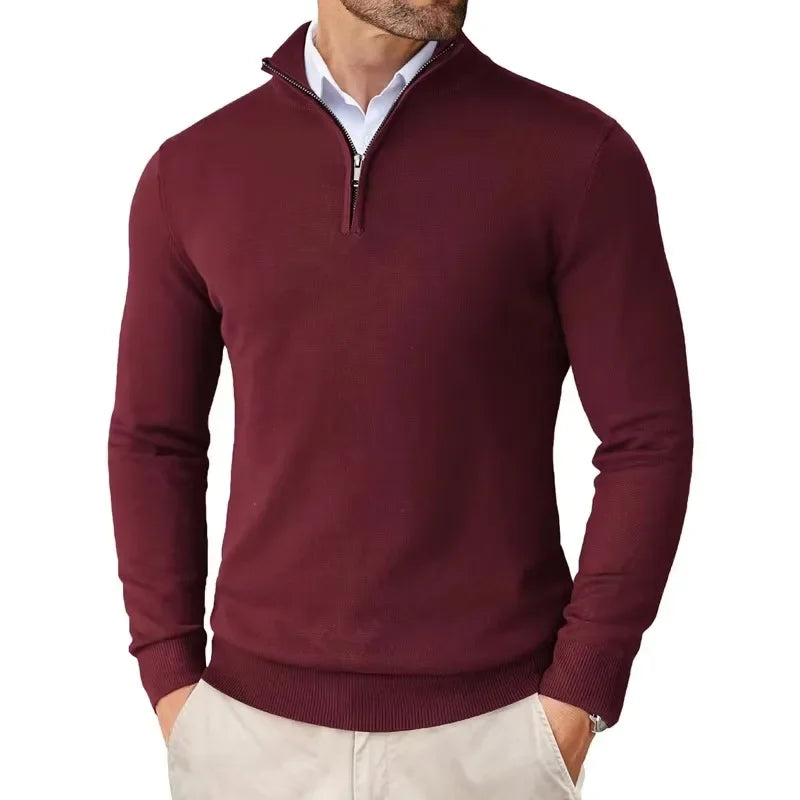 Mokum Alef Pullover aus Baumwollmischung – Herren-Pullover mit normaler Passform, Viertelreißverschluss und gerippten Bündchen