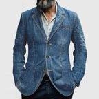 Rex denim tailored blazer – heren blazer single-breasted notch lapel, denim, full front view