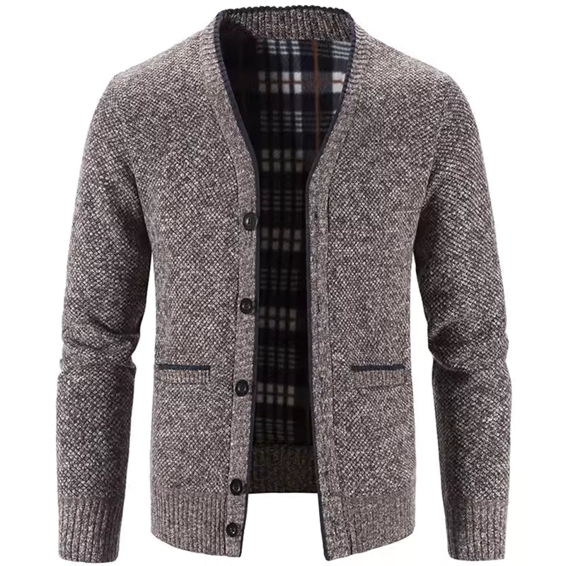 Finn uldmix cardigan herre - cardigan med fleeceforing og knaplukning, skræddersyet pasform, front