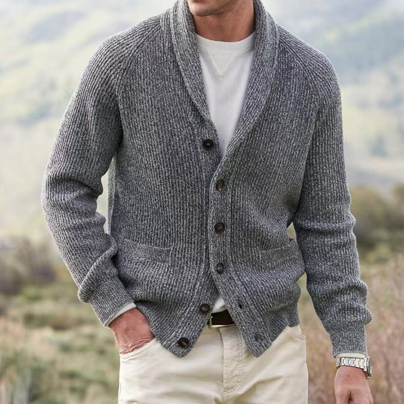 Eldon Shawl Collar Cardigan | Men's Wool Cardigan - Fitted Fit & Button Closure