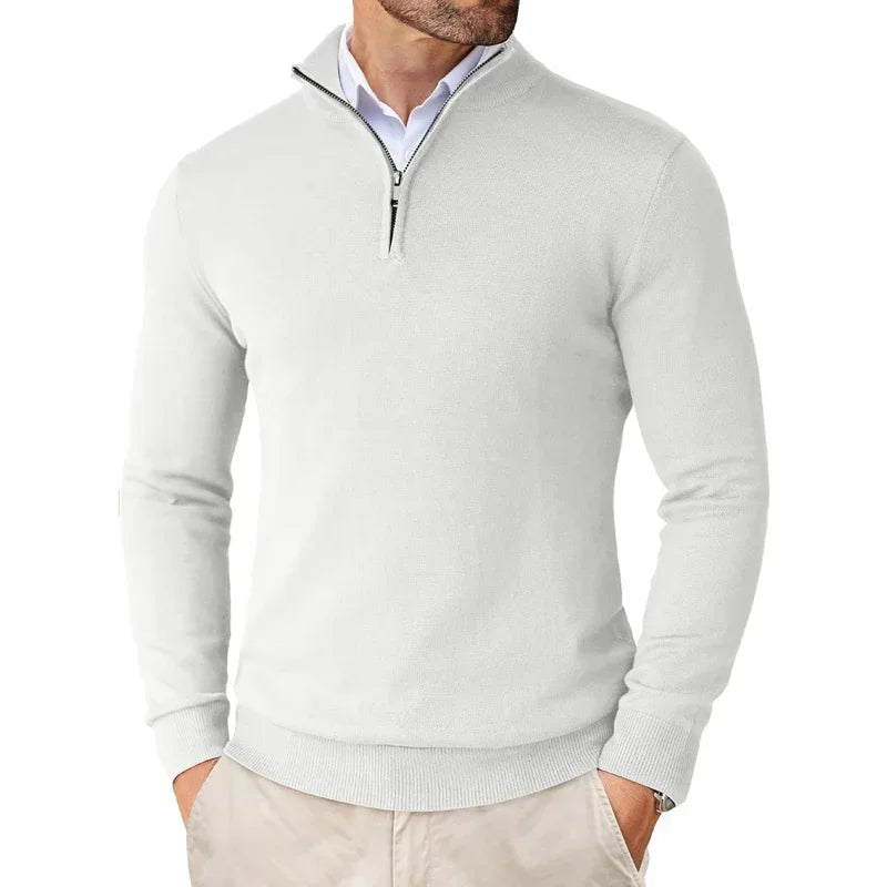 Mokum Alef Cotton Blend Pullover – Heren Regular Fit Quarter Zipper met Geribde Boorden