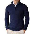 Mokum Alef Pullover aus Baumwollmischung – Herren-Pullover mit normaler Passform, Viertelreißverschluss und gerippten Bündchen