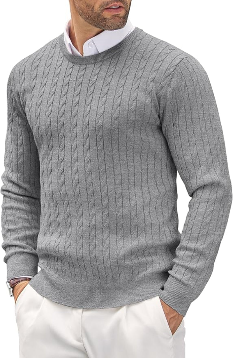 Caden Strickpullover | Herrenpullover – schmale Passform, fein gestrickt und Zopfmuster