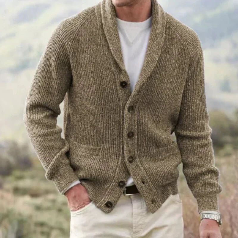 Eldon Shawl Collar Cardigan | Men's Wool Cardigan - Fitted Fit & Button Closure