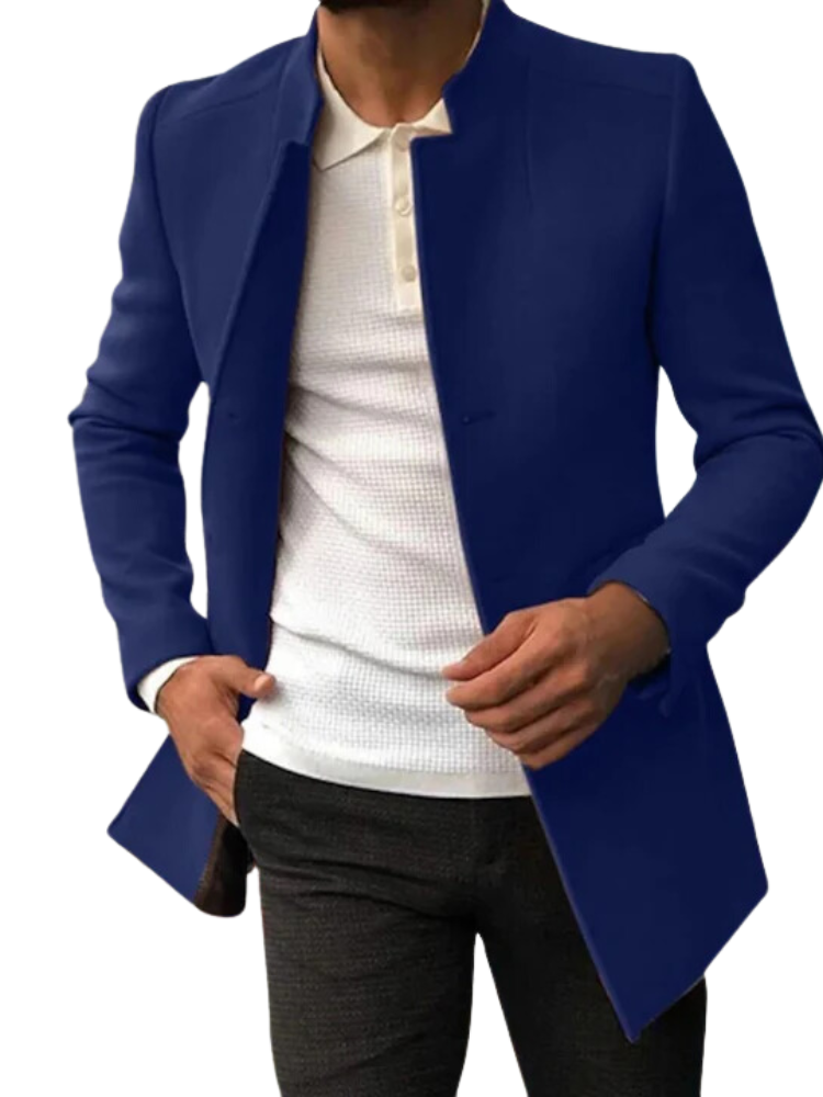 Heren blazer Maciello – SlimFit band-collar colbert met modern design in donkerkleurige uitvoering