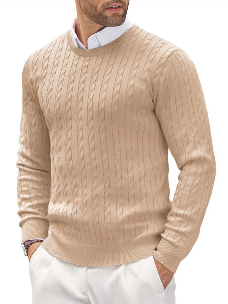 Caden Knit Pullover – heren trui met slim fit, fijn gebreid en subtiele kabelstructuur, ronde hals