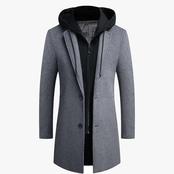 Orvato Wool Jacket – heren jas van wolmix met tailored fit en afneembare capuchon, halflang model