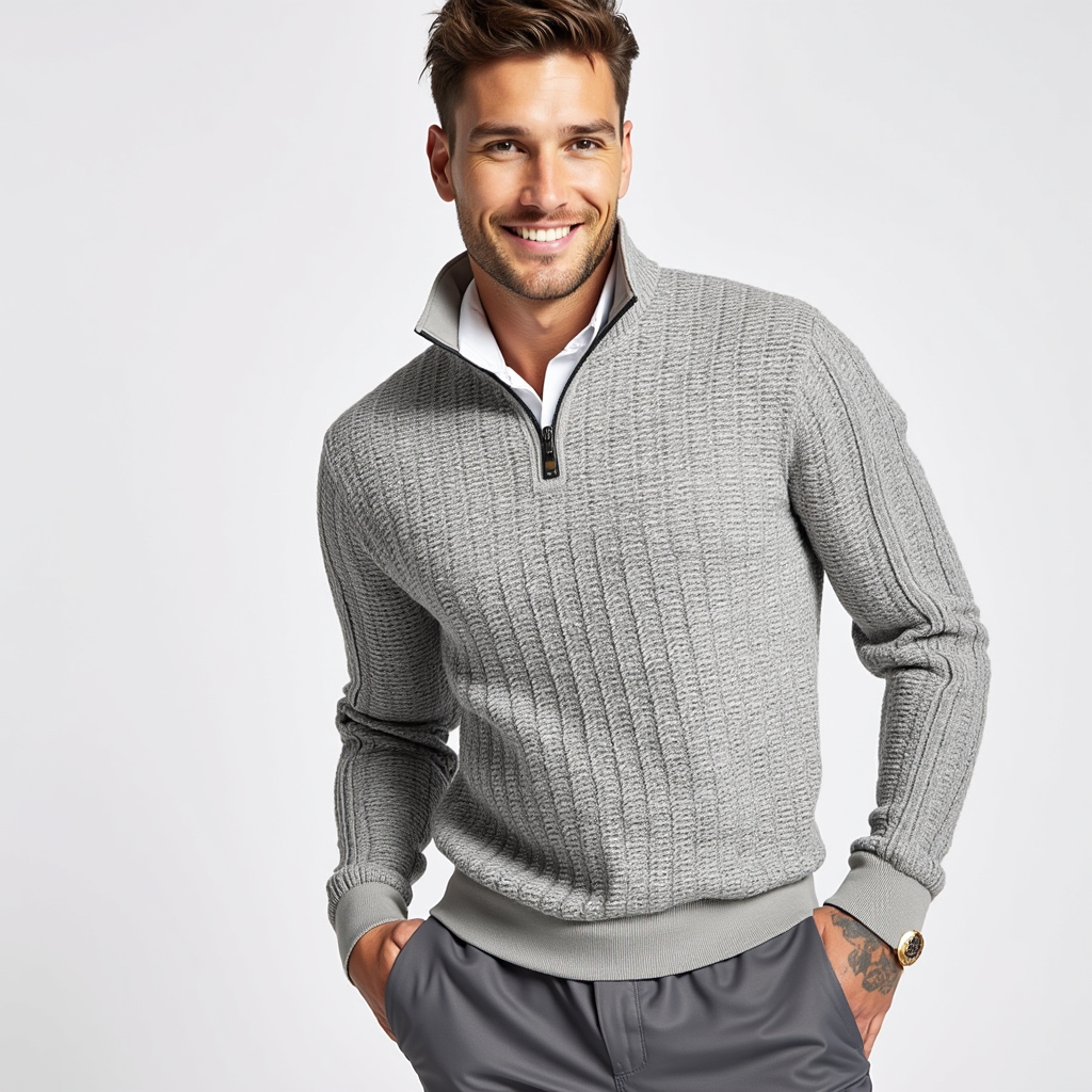 Retro-Pullover mit Viertelreißverschluss, bequemer Freizeitpullover für Herren mit Reißverschluss