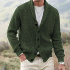 Eldon shawl collar cardigan – men's wool cardigan with shawl collar, tailored fit and button closure, front view