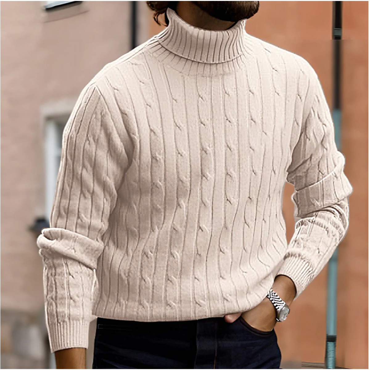 Eleganter Herren-Rollkragenpullover mit hohem Kragen und moderner Passform von Mokum Alef